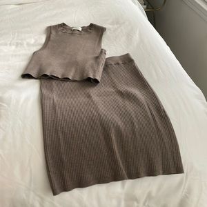Wilfred Taupe Ribbed Knit Crop Tank & Midi Skirt Set